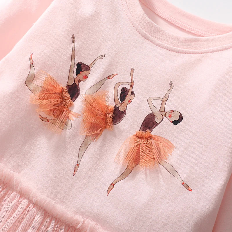Little maven Kids Clothes Children's Clothing 2025 Autumn Cotton Baby Girls Cartoon Ballet Dancer Long Sleeves Dresses 2-7 year Good Vibrations