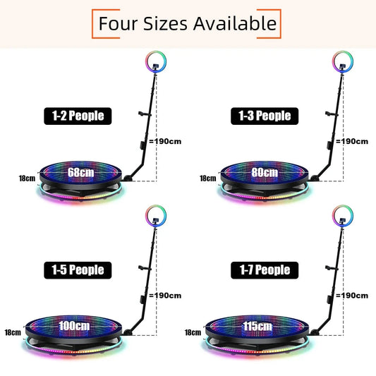 360 Photo Booth Machine Portable Free Custom Logo Automatic Glass 360 Video Booth with Flight Case for Party Events Wedding Good Vibrations