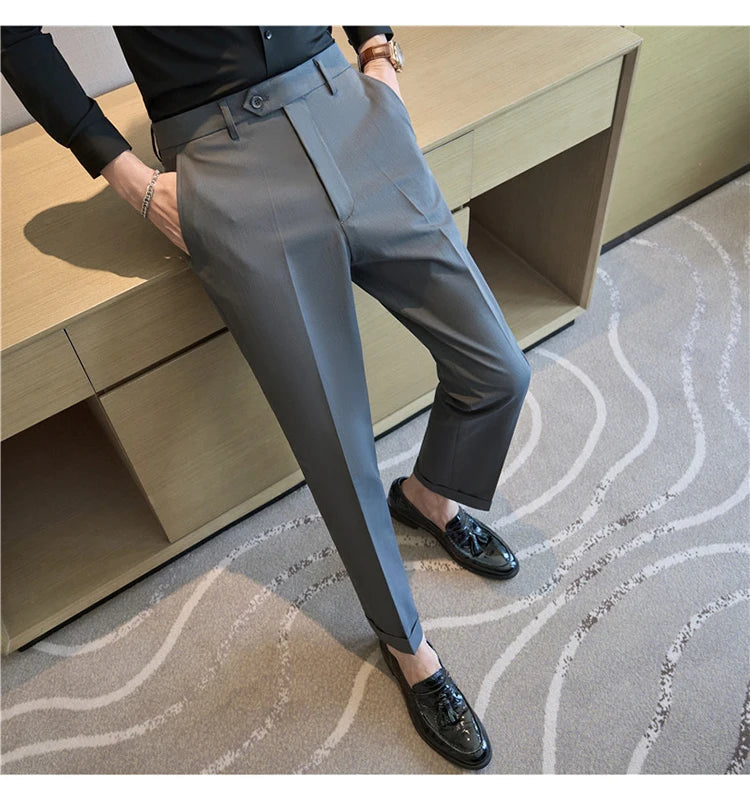 Men Suit Pants 2025 Elastic Slim Fit Formal Dress Pants Solid Casual White Trousers Pantalon Homme Wedding Party Men Clothing Good Vibrations