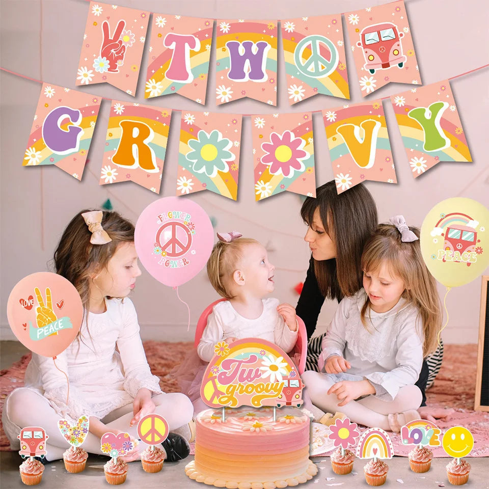 15pcs Hippie Two Groovy Bohemian Rainbow Bus Balloons For Bohemian Themed Kids Birthday Decoration Wedding Party Supplies Good Vibrations