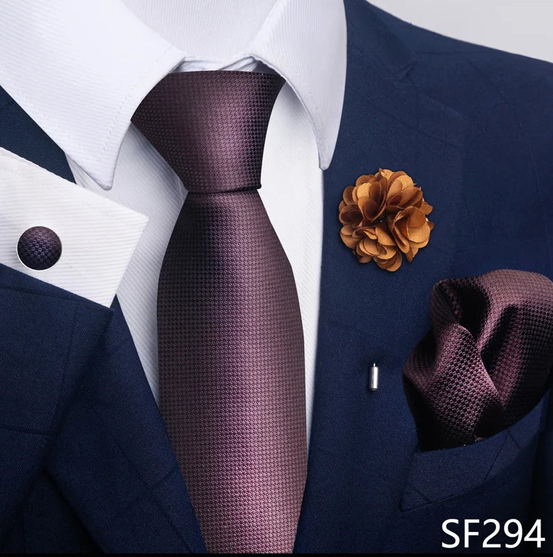 Luxury Mens Ties Floral Black Gold Ties Paisley NeckTie Pocket Square Cufflinks Brooch Set Men's Wedding Party Tie Good Vibrations