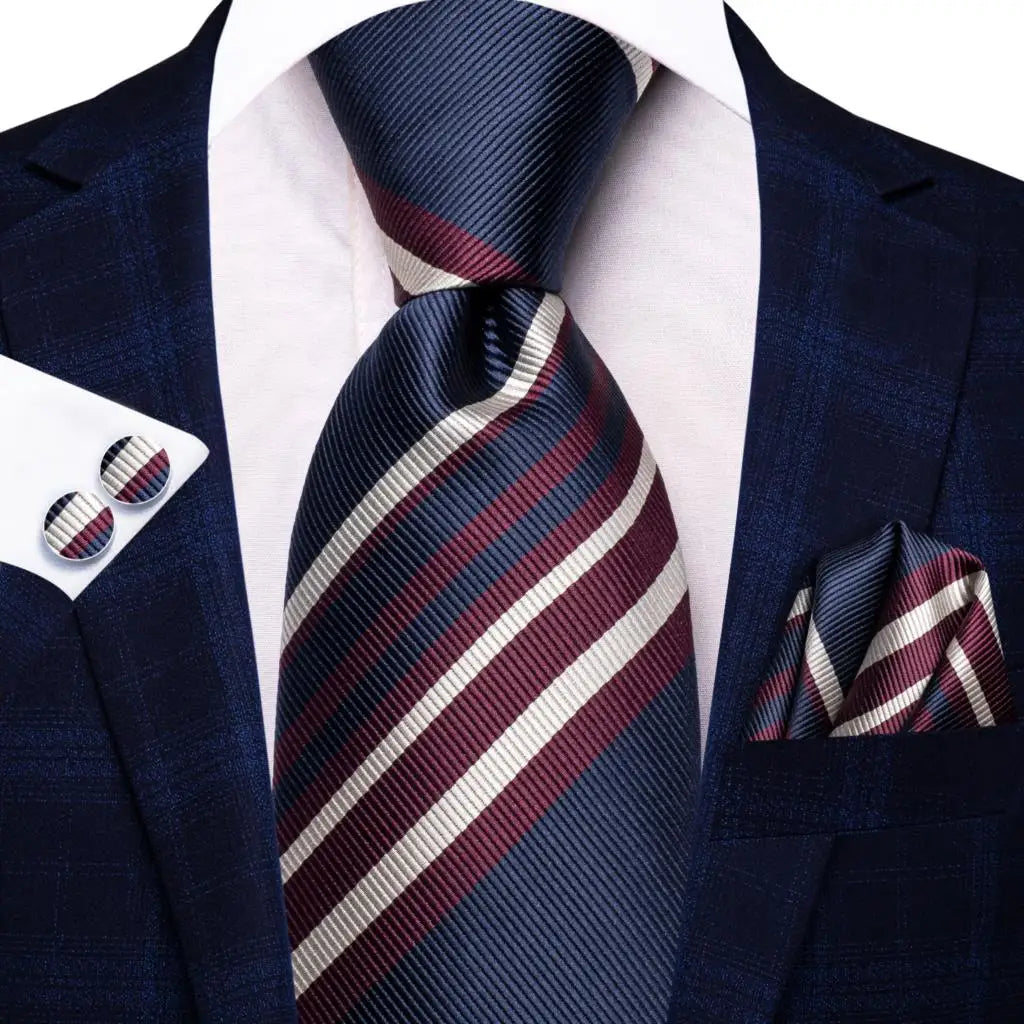 Black Red Striped Silk Wedding Tie For Men Handky Cufflink Gift Men Necktie Fashion Business Party Dropshiping Hi-Tie Designer Good Vibrations
