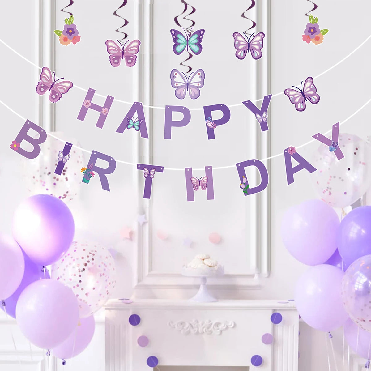 Pink Happy Birthday Banner With Butterfly Dancing Hanging Pendant Garlands  Girls Princess 1st Happy Birthday Party Decorations Good Vibrations