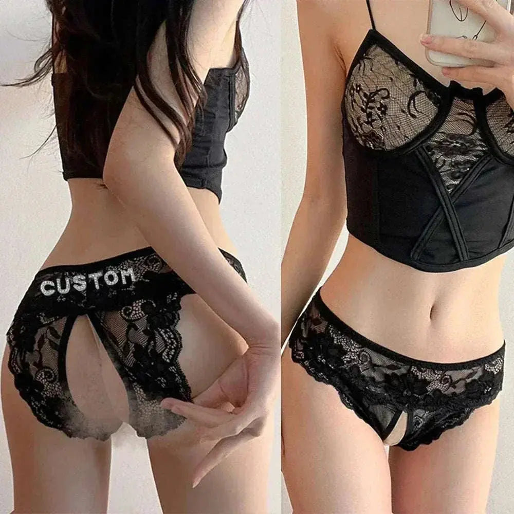 Underwear Personalized Lingerie Crotchless Thongs. Perfect Anniversary or Valentines Day Gift GOOD Vibrations