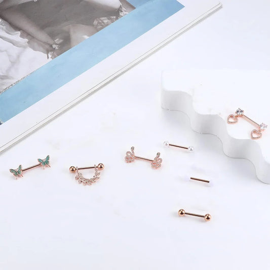 Bobisty Nipple Piercing Jewelry Stainless Surgical Steel Tongue Rings Ball Heart Butterfly Belly Barbell Body Jewelry for Women Good Vibrations