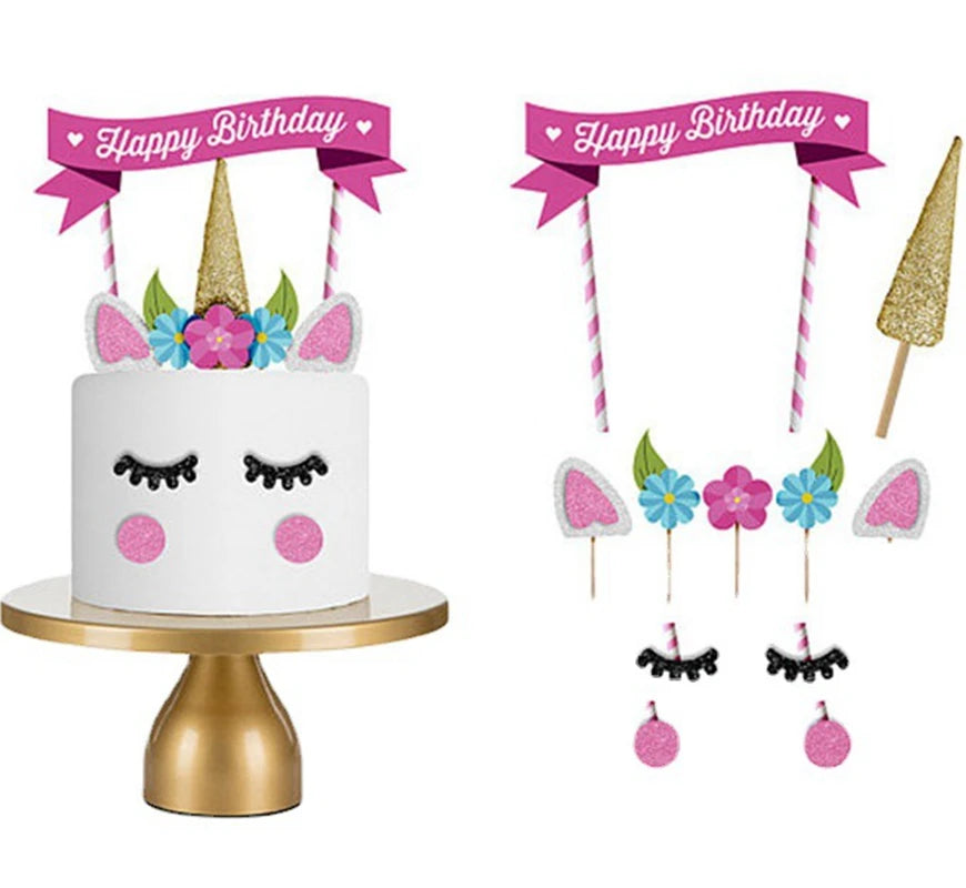 1set Unicorn Cake Toppers Kids Birthday Party Cake Decorations Baby Shower Cake Flags Birthday Party Supplies Good Vibrations