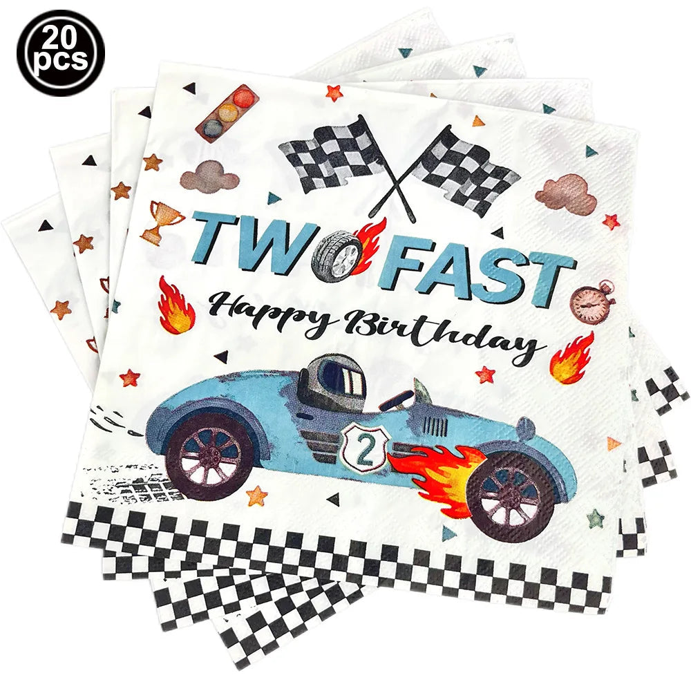 Race Car Party Tableware Plates Napkins Cup Two Fast Birthday Party Supplies Boys Racing Themed Two Years Old Party Decorations Good Vibrations