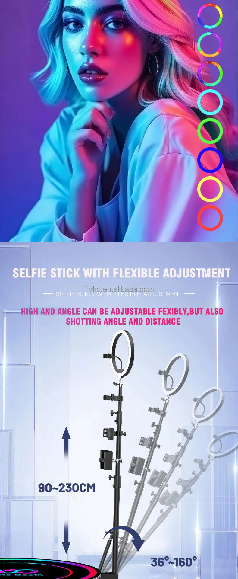 360 Photo Booth Machine 80-100cm with RGB Ring Light, Free Logo, rotating 360 Video Photo Booth for 1-5 People with Flight Case Good Vibrations