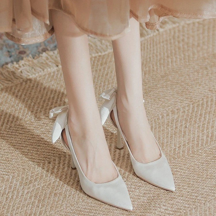 Wedding Heels Women Luxury Brand Design String Bead Pearls High Heels Ladies Sexy Elegant Pointed Toe White Black Pumps2025 Good Vibrations
