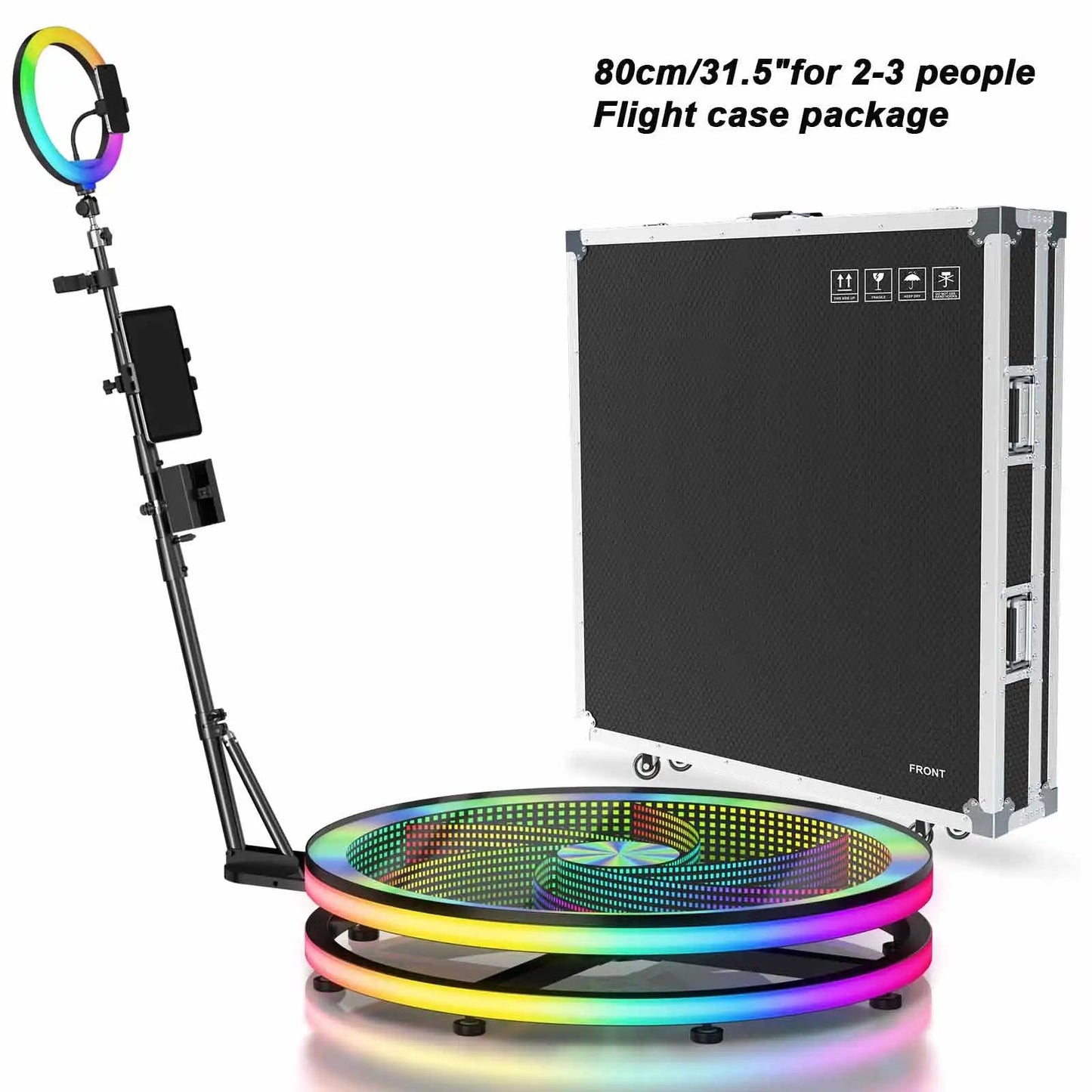 360 Photo Booth 39.4" with RGB Ring Light 360 Photobooth with App Control 360 Rotating Photo Booth Machine for Parties Events Good Vibrations