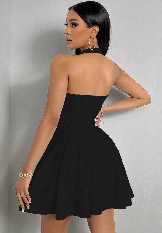 New 2024 European and American Cross Border Elegant, Be Careful with Machine Hanging Neck, Waist Tightening, Slim A- Good Vibrations