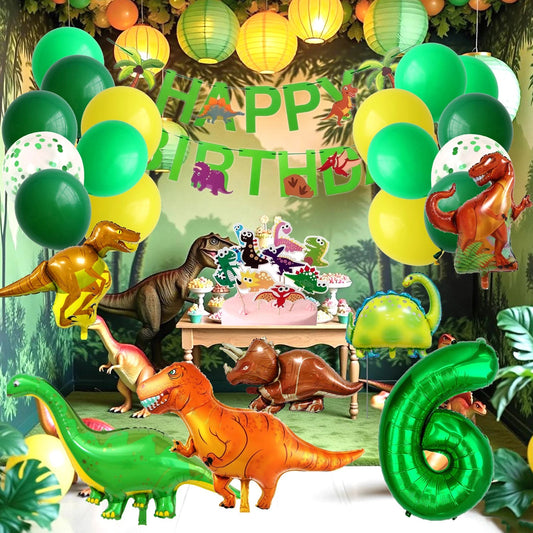Dinosaur Birthday Party Supplies for Kids Age 2-6, Foil Balloons Set with Banner, Cake Topper, Decorations Kit (Boys & Girls) Good Vibrations