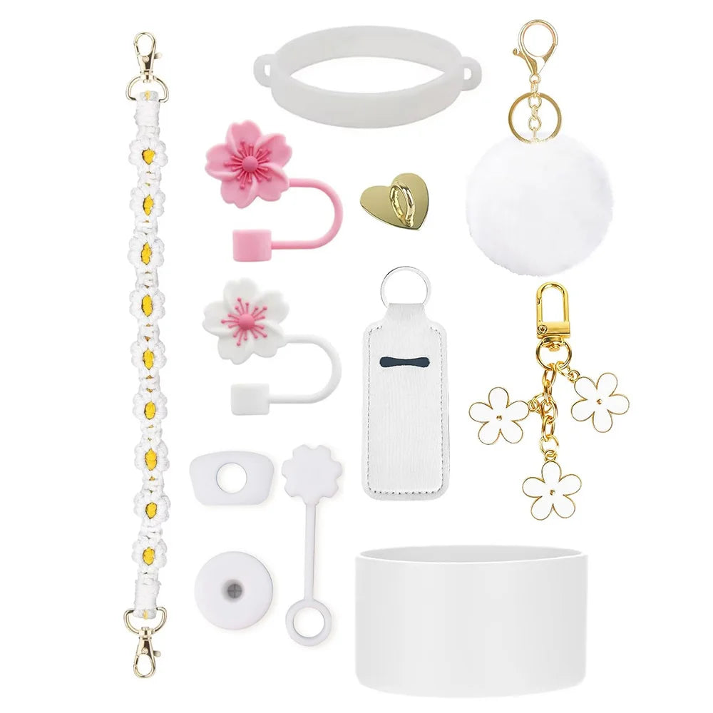 12PCS Accessories for Stanley Cup 30/40 oz Tumbler Water Bottle Handle Strap Straw Toppers Keychain Charms Silicone Cup Boot Good Vibrations Adult Super Store
