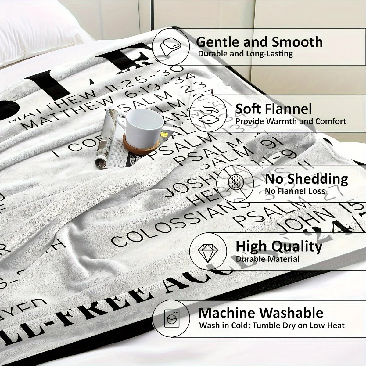 1 Bible verse blanket - religious soft and light warm blanket, digital printing gift for men and women, Christian message gift, Good Vibrations