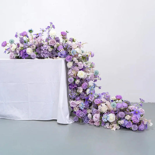 Purple Flower Arrangement Wedding Table Decor Floral Runner Artificial Flowers Row Event Party Backdrop Prop Window Display prop Good Vibrations