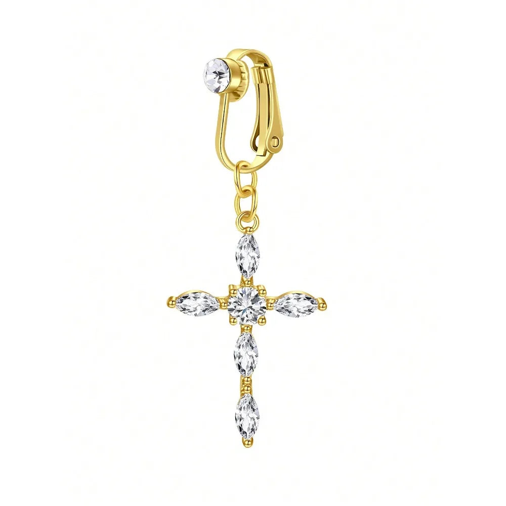 Fake Belly Ring Bell Button Rings Fake Belly Piercing Love Heart Butterfly Dangle Clip On Umbilical Navel Cartilage Earring Clip Good Vibrations Adult Super Store