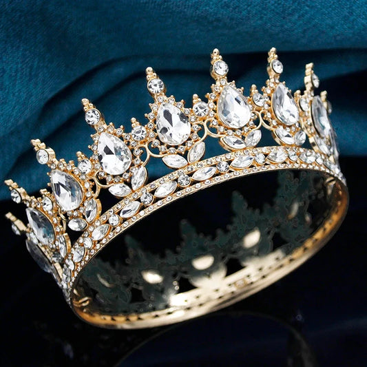 Queen King Wedding Crown Round Tiaras and Crowns Bride Diadem Birthday Party Cake Topper Jewelry Hair Accessory Good Vibrations
