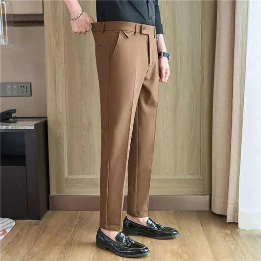 Men Suit Pants 2025 Autumn Elastic Waist Solid Slim Fit Dress Pants Office Business Casual Trousers High Quality Men's Clothing Good Vibrations