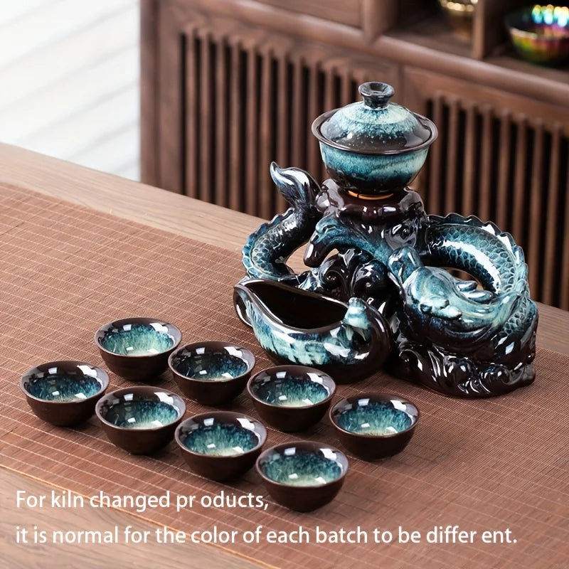 Coiling Dragon Ceramic Teapot Set - Rotating Spout Lazy Brewer , Effortless Pouring, Premium Tea Ritual Collection Good Vibrations