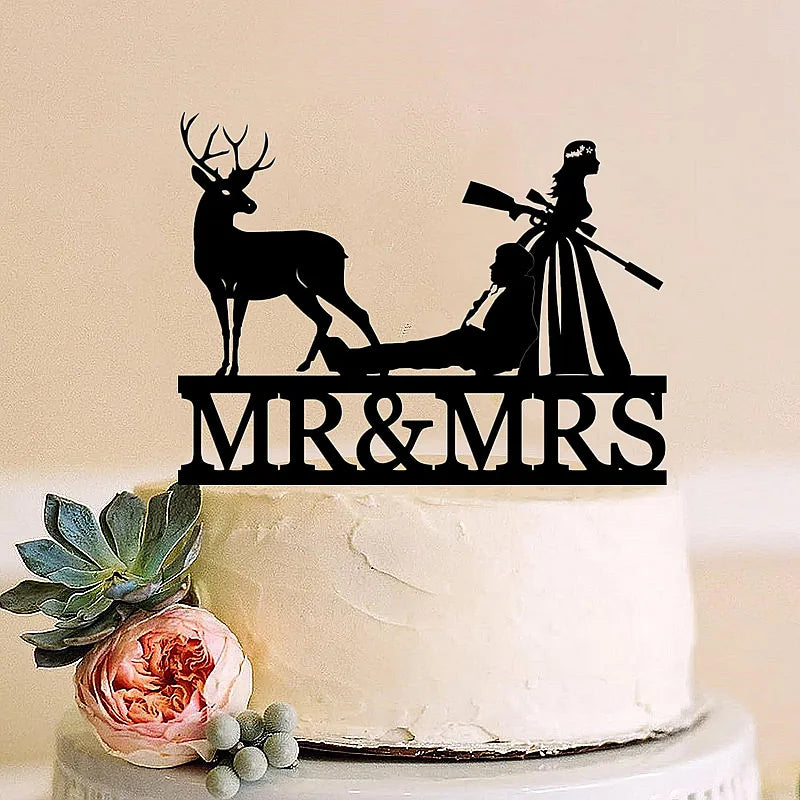 Funny Hunting Wedding Cake Topper Deer Hunt Hunter Wedding Cake Topper Hunt is Over Cake Topper For Wedding/Anniversary/Bridal Good Vibrations