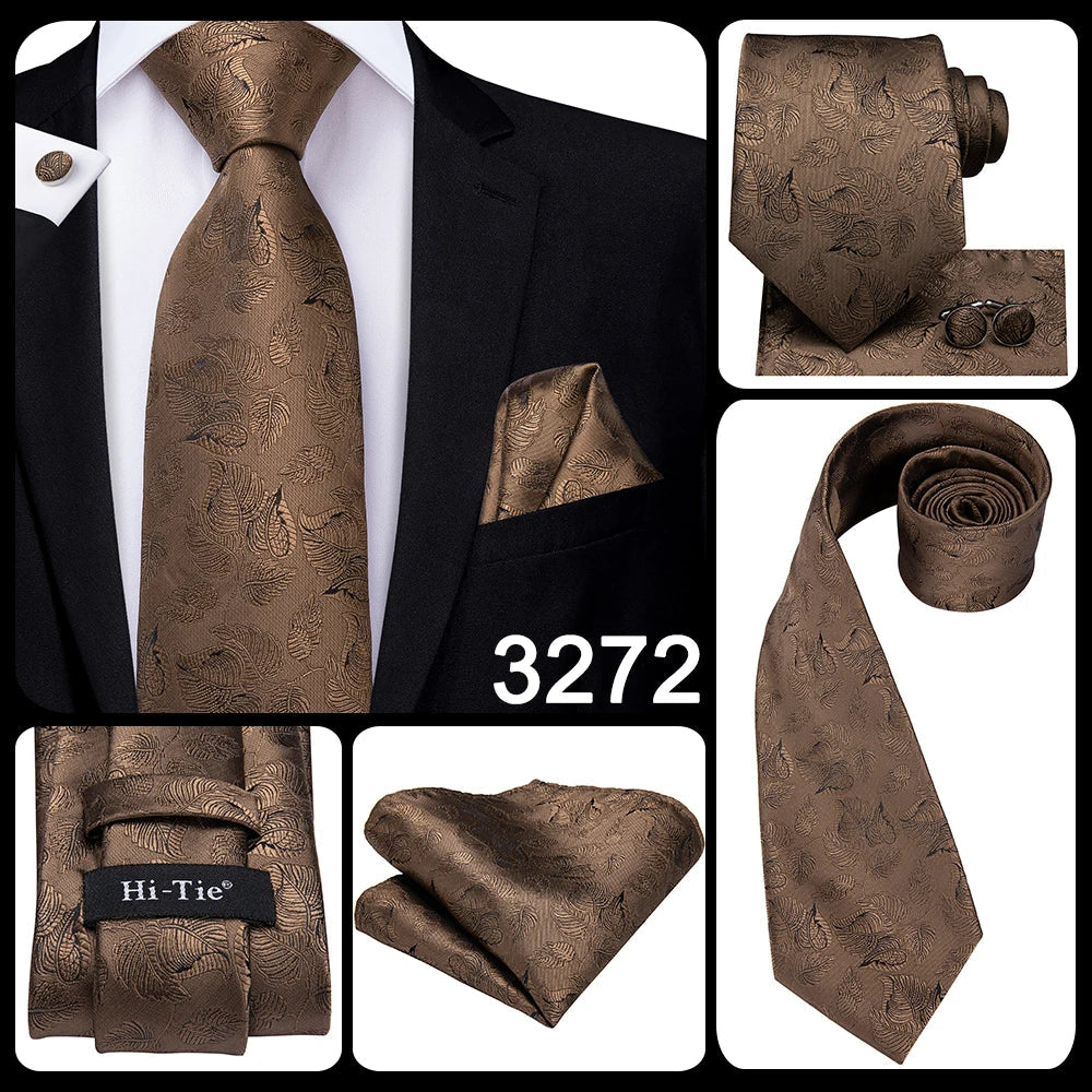 Hi-Tie Champagne Gold Striped Paisley Solid Men Silk Wedding Tie Fashion Design Necktie For Men Hanky Cufflink Business Party Good Vibrations