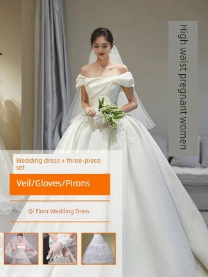 off-Shoulder Long Trailing Maternity Satin Main Wedding Dress Good Vibrations