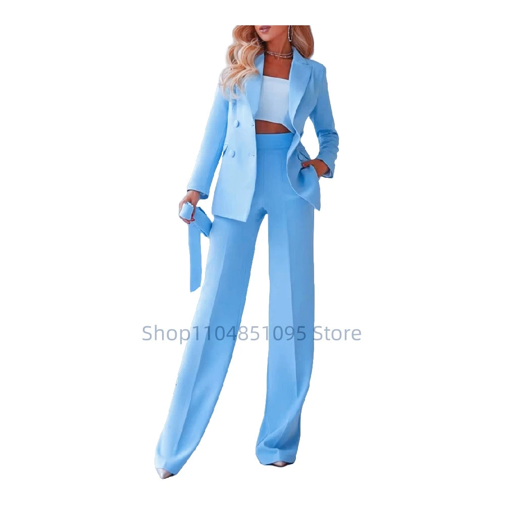 Pant Suits Outfit Womens Matching Sets Pants Elegant High Quality Double Breasted Blazer Suit Set Fashion 2 Pieces For Women Good Vibrations
