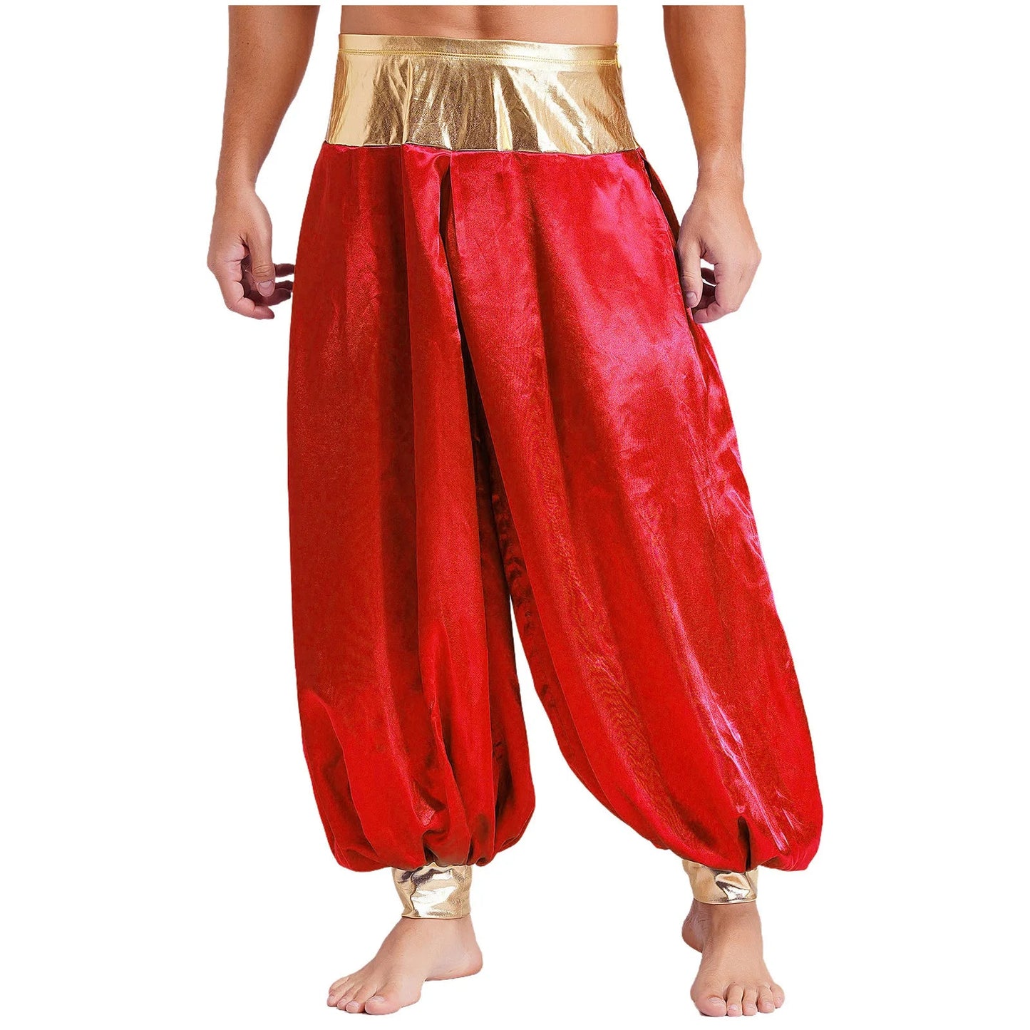 Halloween Men Arabian Indian Prince Cosplay Costume Stain Shiny Harem Trousers Arab Costume Carnival Dress Up Lantern Long Pants Good Vibrations