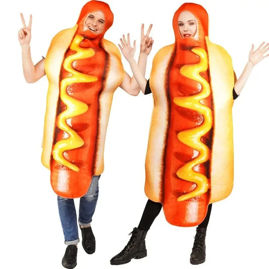 High Quality Couple Costume Halloween Funny Hot Dog Onesie Adult Hot Dog Cosplay Costumes Stage Show Hot Dog Costumes # 1 # W. Good Vibrations