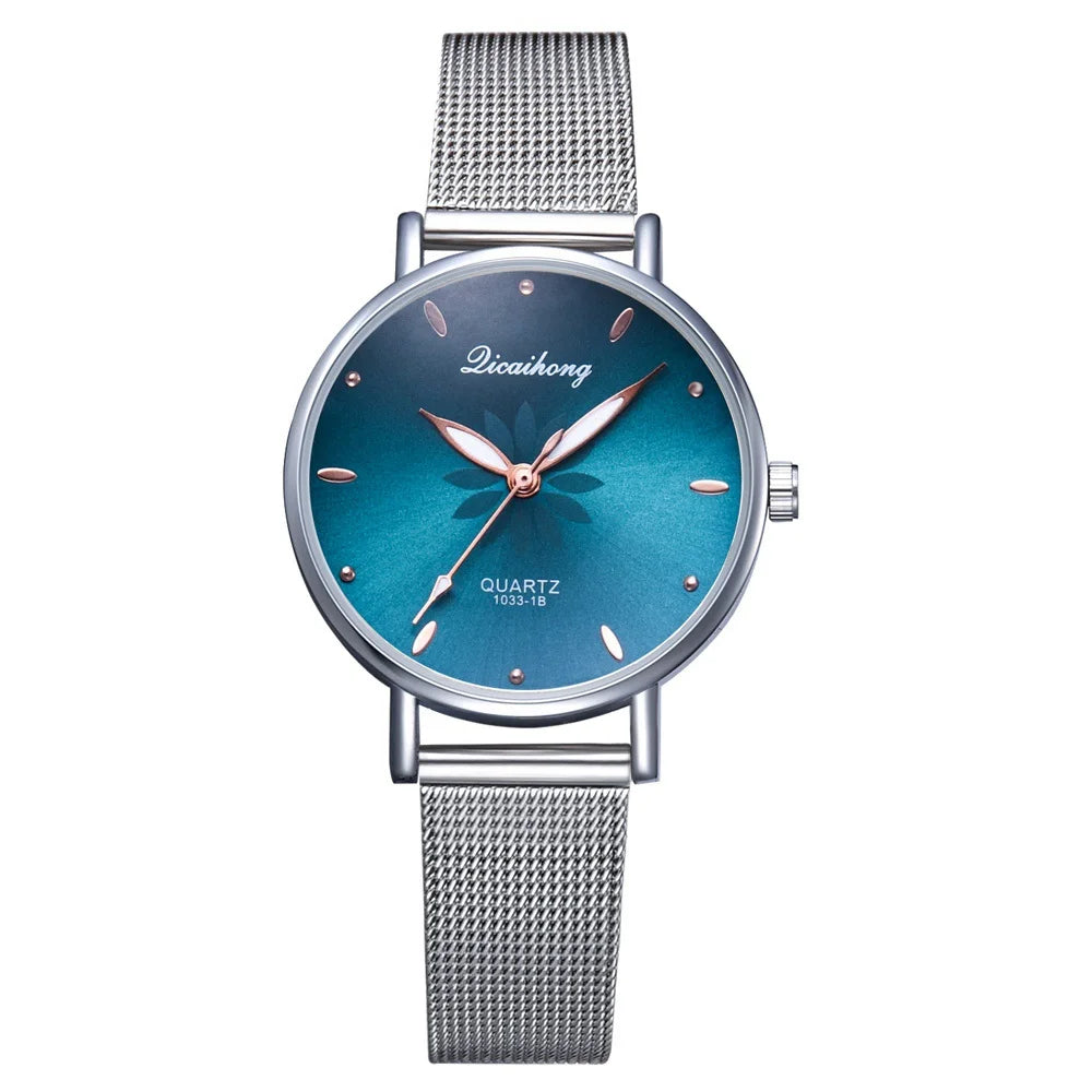 Watches For Women Luxury Silver Popular Pink Dial Flowers Metal Ladies Bracelet Quartz Clock Ladies Wrist Watch New Clock Good Vibrations