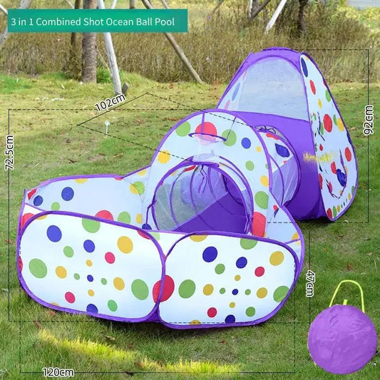 Kids Castle Tent Tunnel 3 Piece Set Boys Girls Princess Playhouse Indoor Outdoor Crawling Game Foldable Toy Ocean Ball Pool Gift Good Vibrations