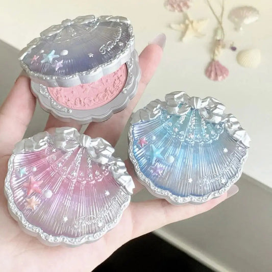 Flower Knows Pearl Shell Shape Velvet Embossed Blush Matte Finish Buildable Blendable Powder Blush For Cheeks For All Skin Tones Good Vibrations