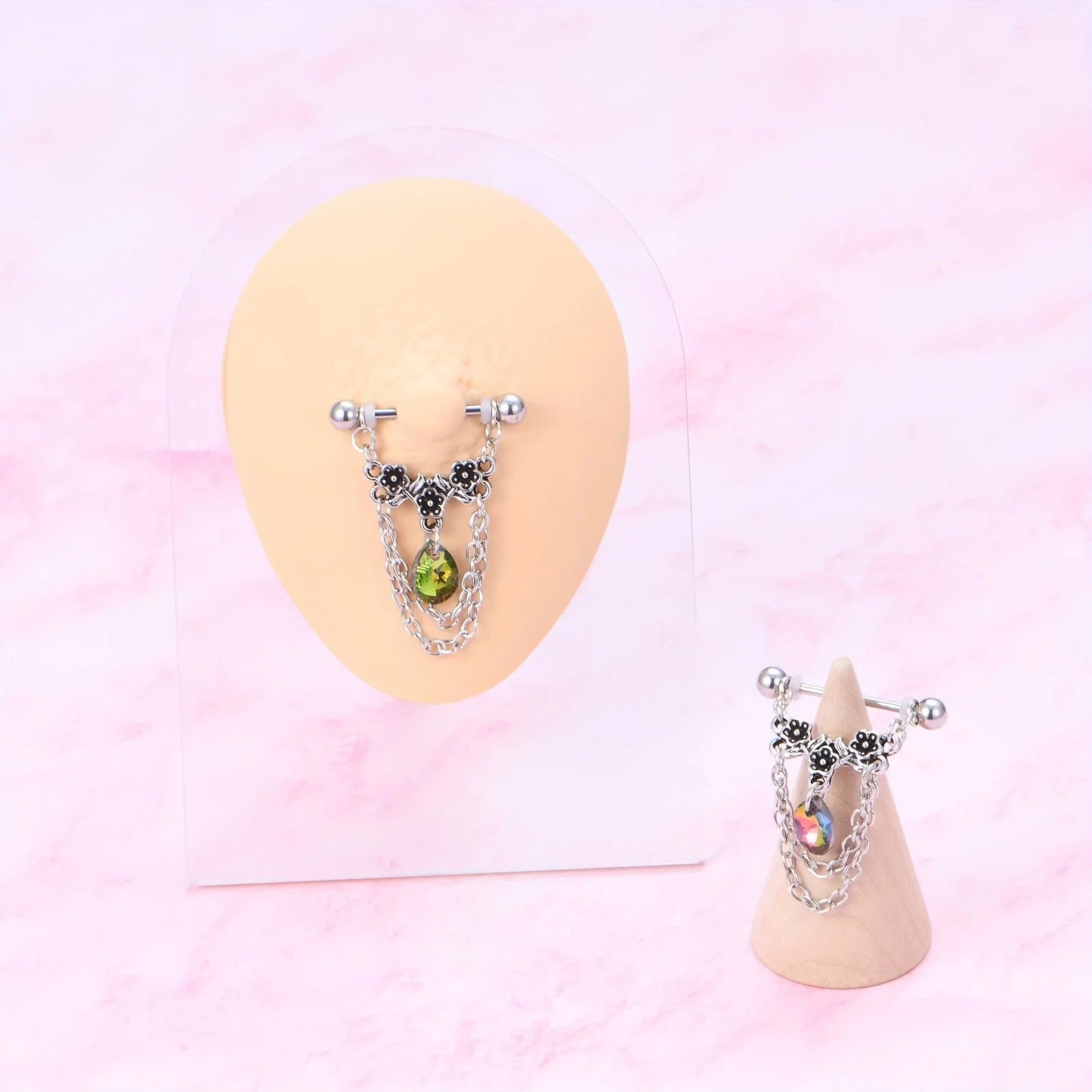 1pair Stainless Steel Nipple Rings, Nipple Barbell With Chain CZ, Nipple Piercing Jewelry Good Vibrations Adult Super Store