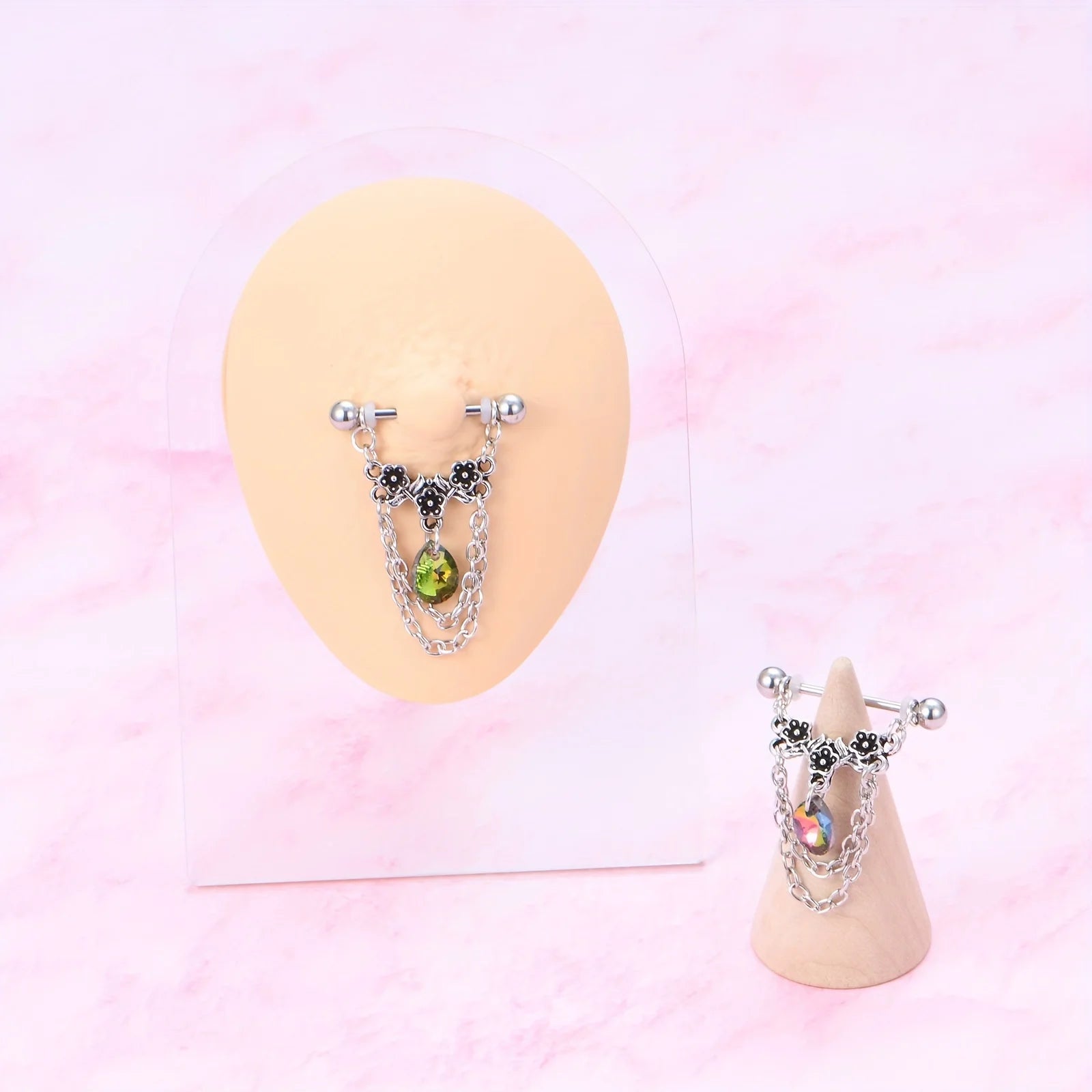 1pair Stainless Steel Nipple Rings, Nipple Barbell With Chain CZ, Nipple Piercing Jewelry Good Vibrations Adult Super Store