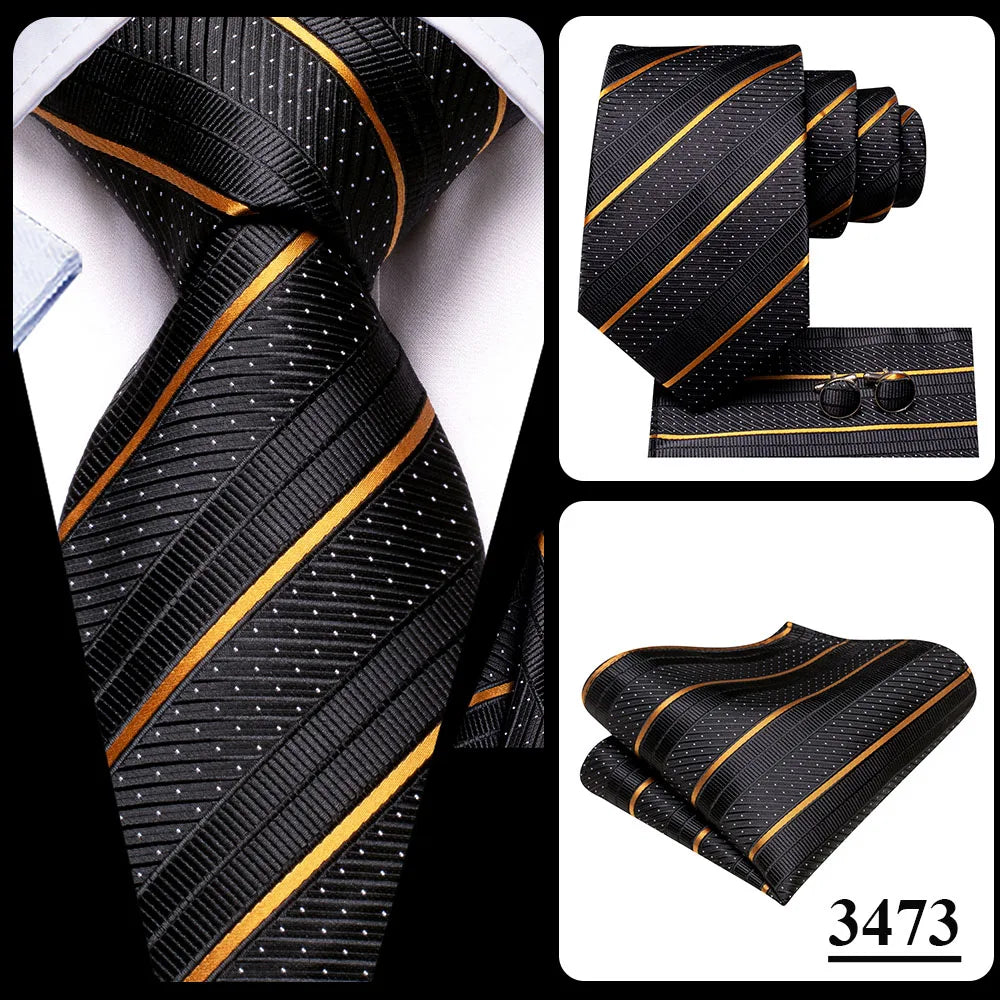 Black Red Striped Silk Wedding Tie For Men Handky Cufflink Gift Men Necktie Fashion Business Party Dropshiping Hi-Tie Designer Good Vibrations