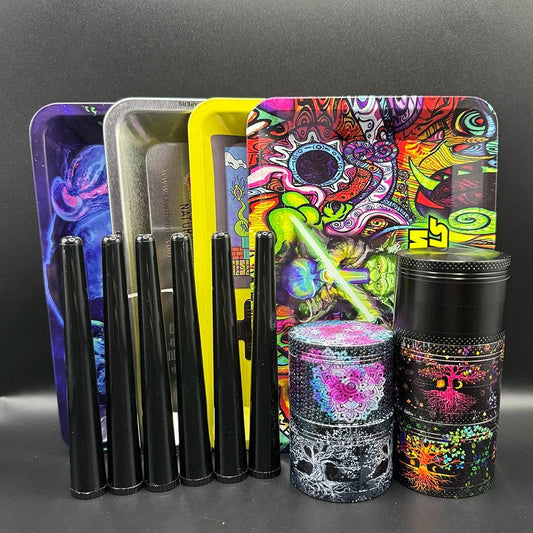 Manual 5cm Crusher Metal Grass Grinder TinPlate 18x12.5cm Rolling Tray Smell Proof Storage Tube Tobacco Herbal Set Cigar Tool Good Vibrations Adult Super Store