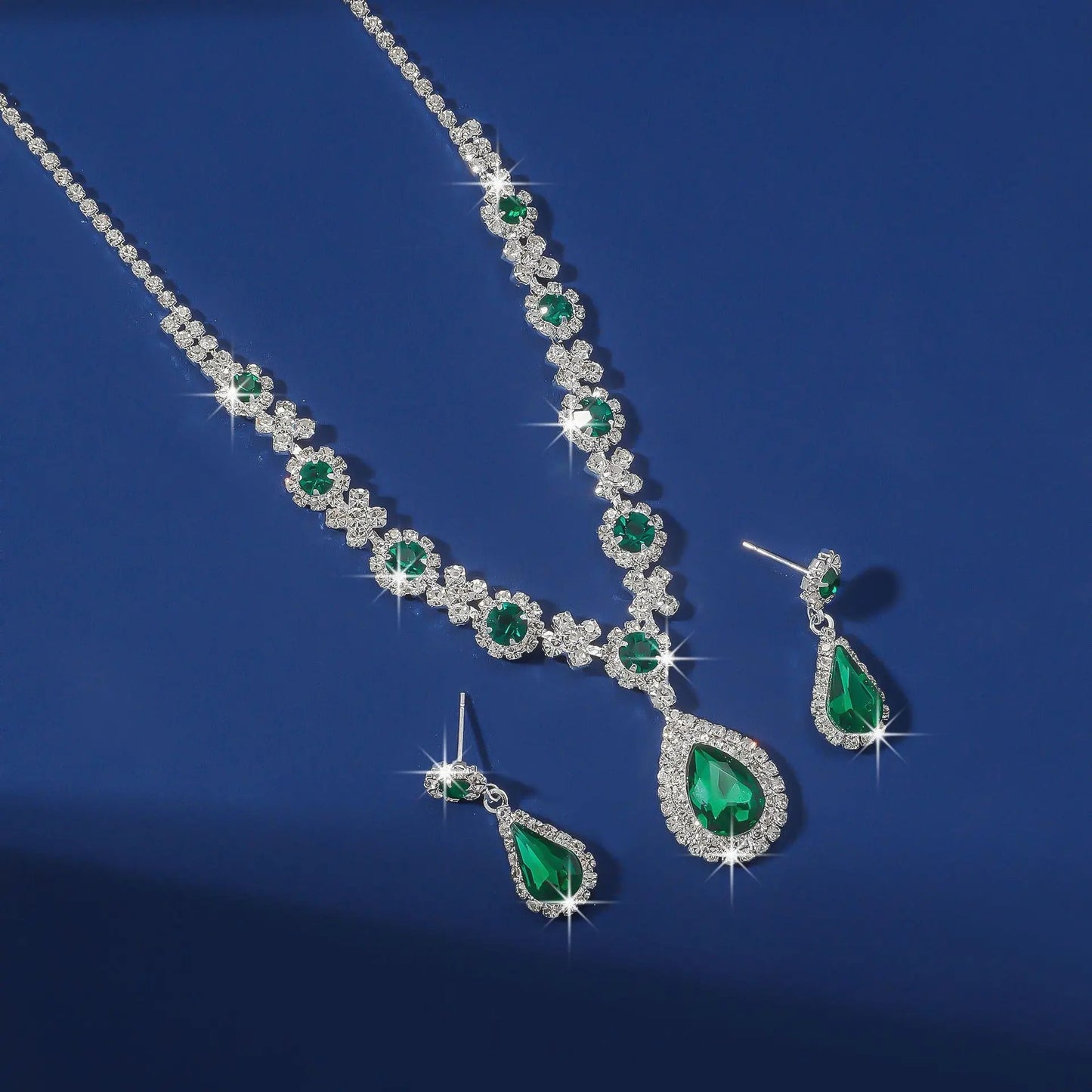 2pcs/set Jewelry Sets Women Elegant Waterdrop Rhinestone Pendant Necklace stud Earrings Wedding Dress Bridal Jewelry Set Good Vibrations