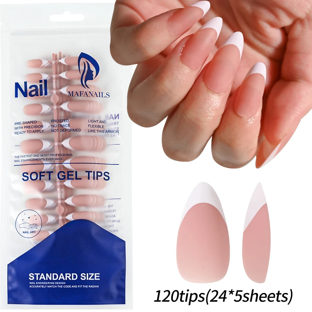 120pcs Pink French Tip Press-On Nails Medium Length Square Shape With Glossy Finish False Nails Full Cover Pre-Shaped Fake Nails Good Vibrations