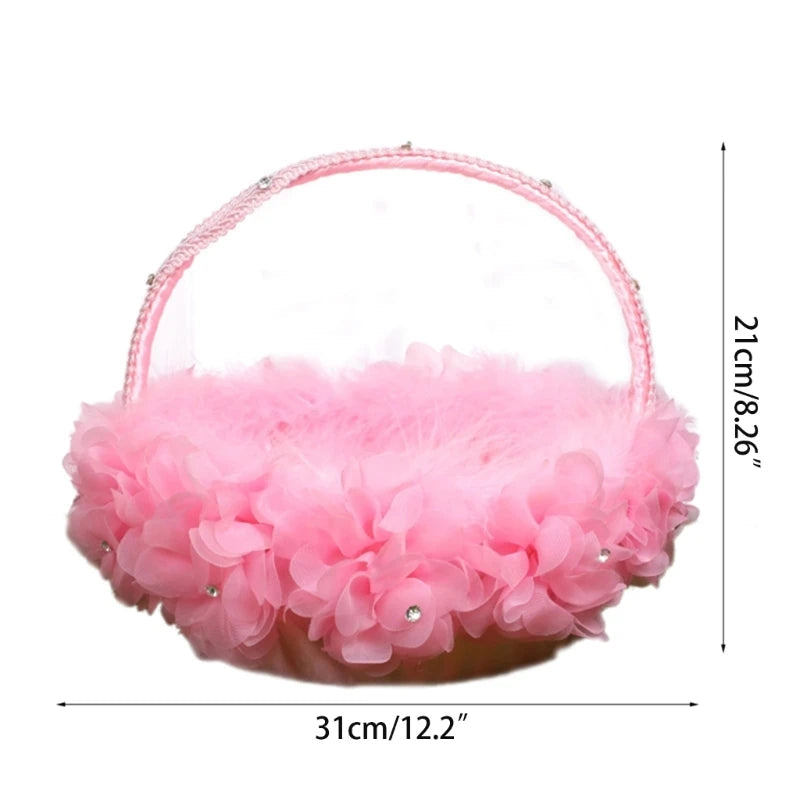 Flower Girl Baskets The Fabric Lace Decoration Cute Handle Flower Girl Basket White Flower Basket for Wedding Decoration Good Vibrations