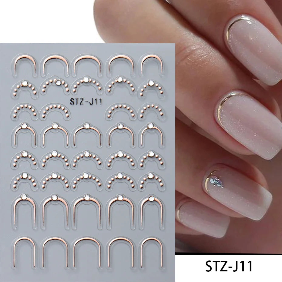 Silver Gold Lines Stripe Nail Sticker Decals Metal Strip Luxury Nails Slider 3D Self Adhesive Design Nail Art Stickers Paper Good Vibrations