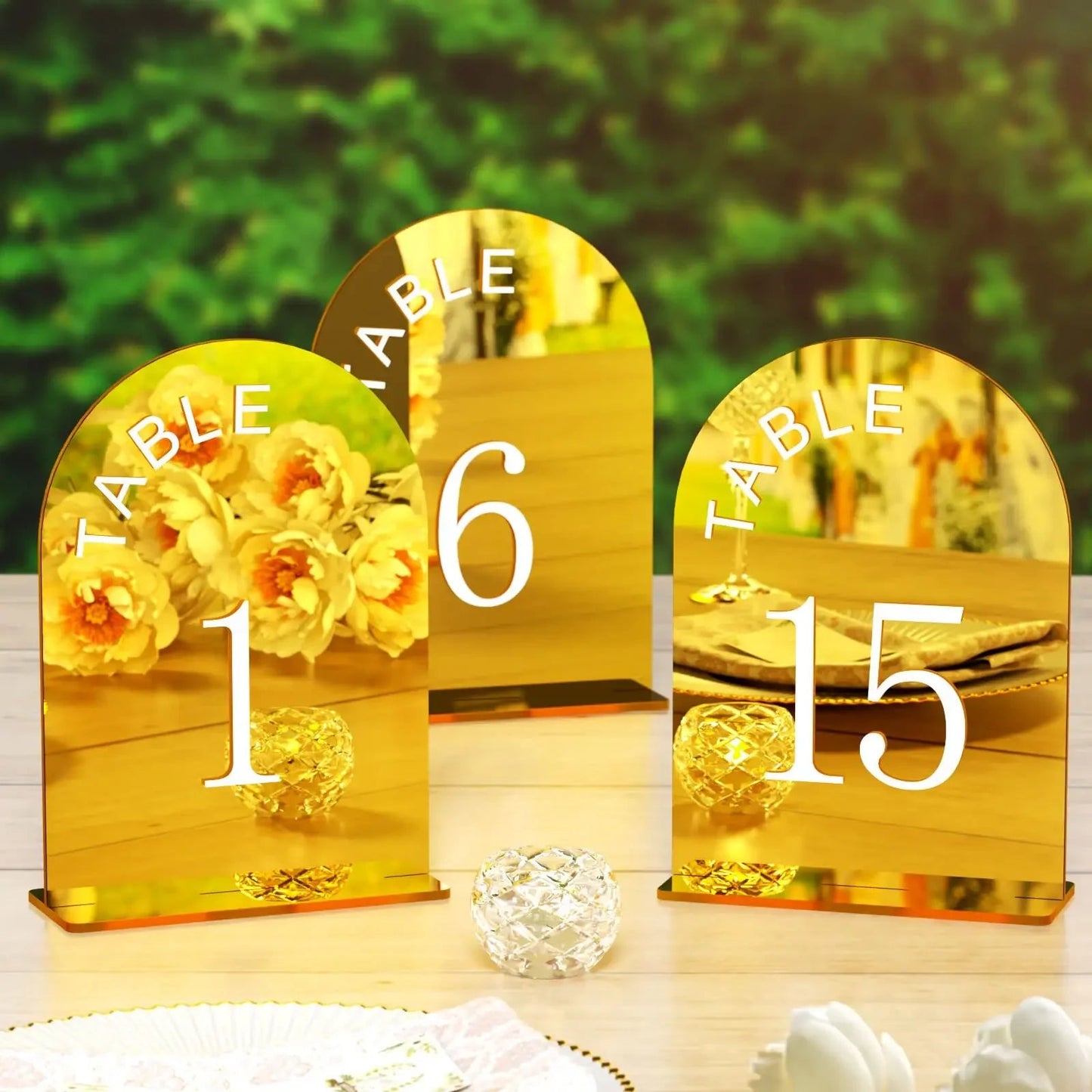 Wedding Table Numbers - Clear and Gold Mirror Acrylic Signs - Gold Wedding Table Signs - Wedding Table Decor Good Vibrations