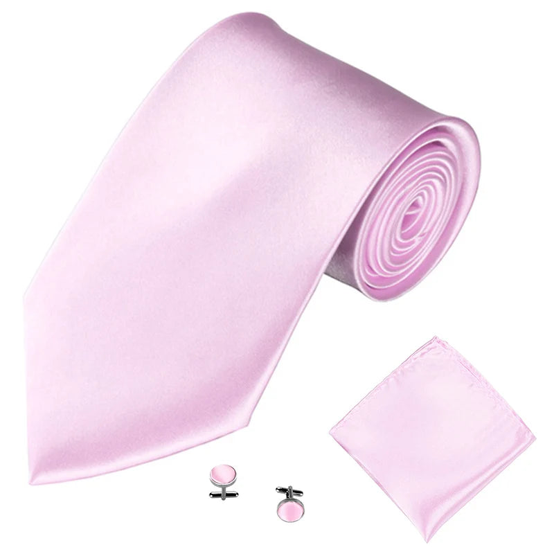 Fashion Men Women Tie Set 10CM 4'' Wedding Accessories Black White Red Blue Gray Yellow Pink Purple Cufflinks Hanky Necktie Sets Good Vibrations
