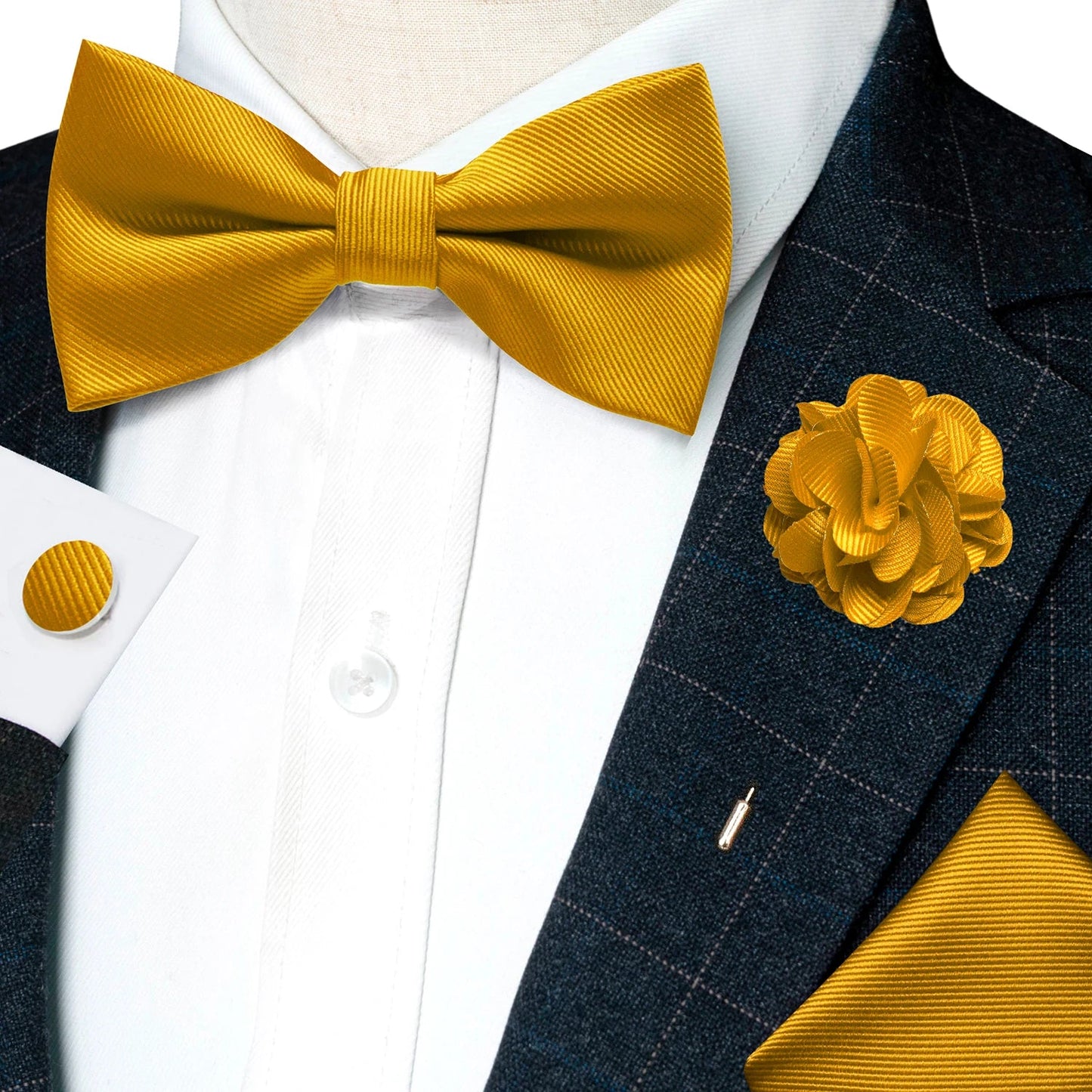 Wedding Bow Tie for Men Solid Pink Pre-tied Bowtie Pocket Square Cufflinks Corsage Set Party Business Silk Butterfly Knot Gift Good Vibrations
