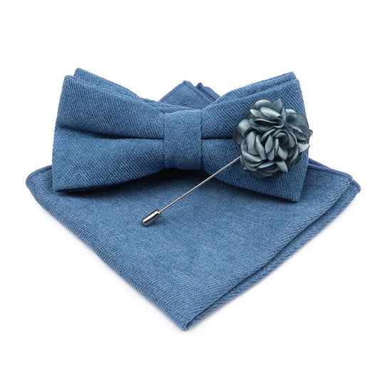 Mens Solid Color Cotton Bowtie Pocket Square Brooch Sets Pink Blue Super Soft Suede Bow Tie Handkerchief For Wedding Party Gift Good Vibrations