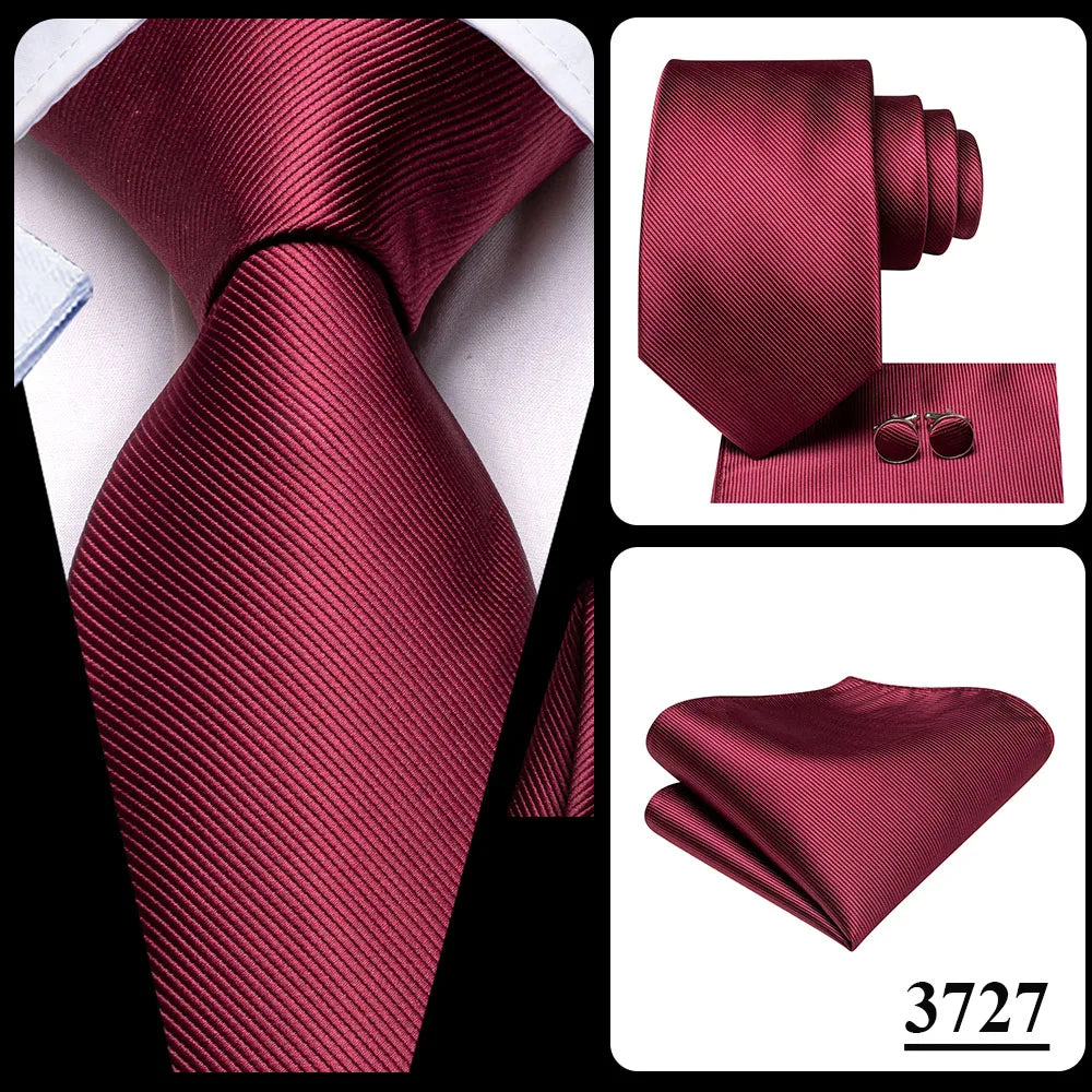 Hi-Tie Designer Red Burgundy Plaid Silk Wedding Tie For Men Handky Cufflink Gift Mens Necktie Fashion Business Party Dropshiping Good Vibrations