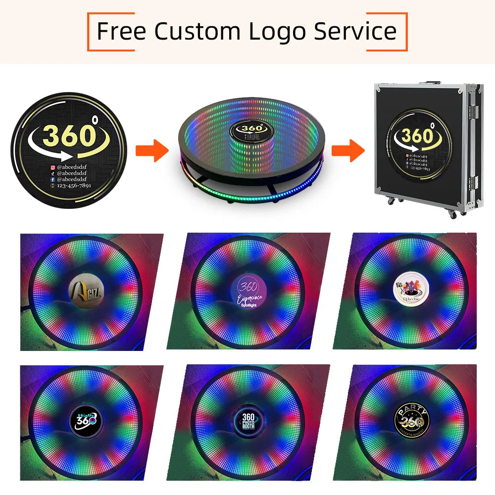 360 Photo Booth Machine Portable Free Custom Logo Automatic Glass 360 Video Booth with Flight Case for Party Events Wedding Good Vibrations