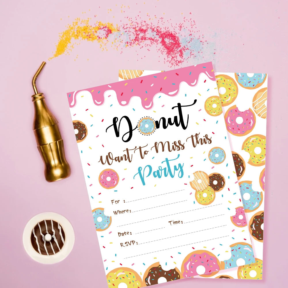 10pcs Sweet Donut Invitation Letter Birthday Party Single Page Invited Greeting Cards Wedding Baby Shower Party Invitation Card Good Vibrations
