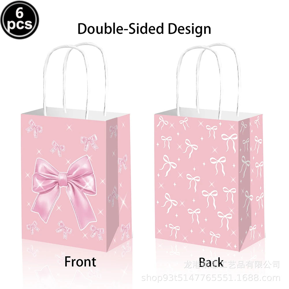 Pink Bow Birthday Party Supplies Disposable Bow Themed Tableware Set Engagement Wedding Girls Birthday Bachelorette Party Decor