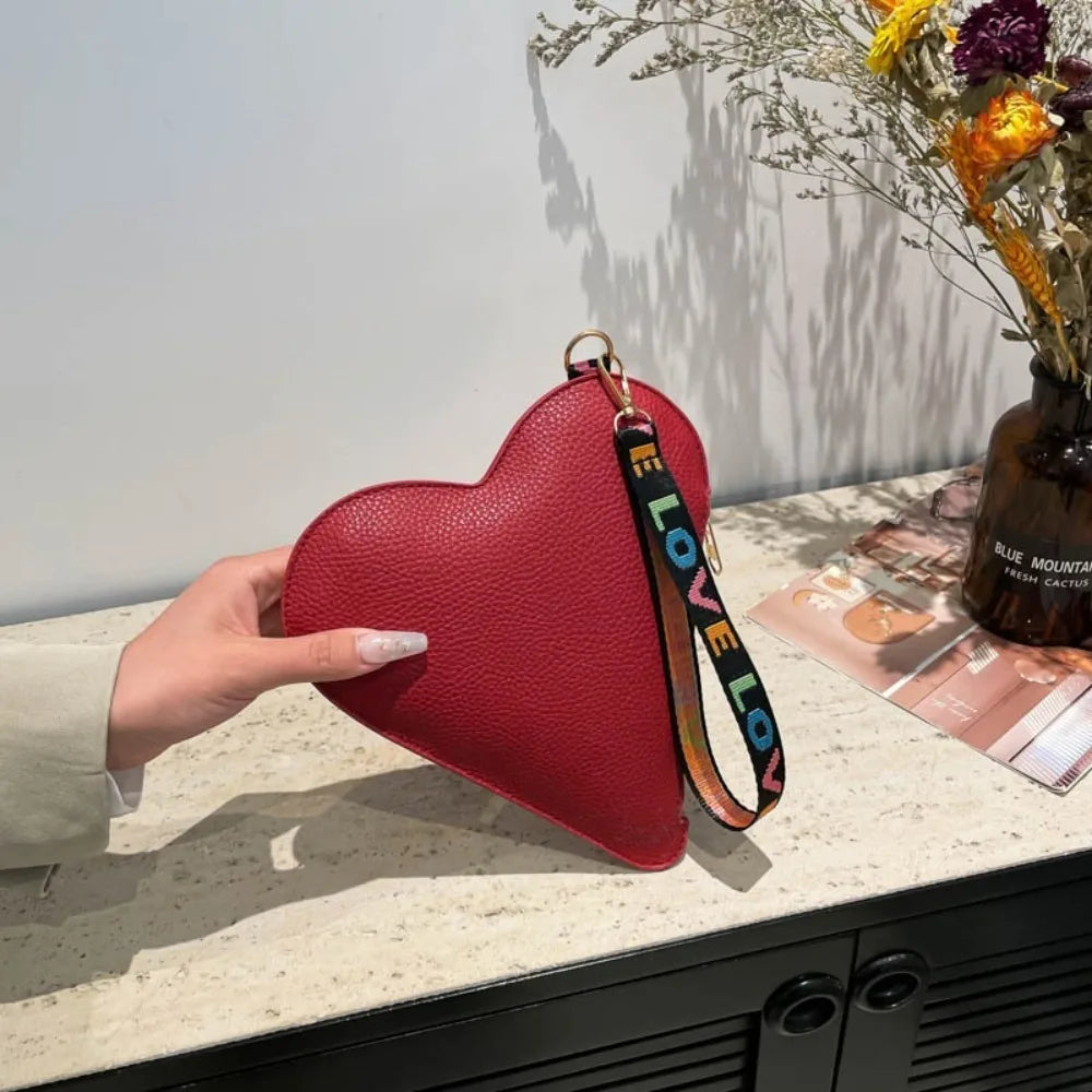 PU Coin Purse Trendy Female Bag Women Wallets New Heart-shaped Bag Zipper Purse Wrist Clutch Storage Portable Bag Fashion Good Vibrations
