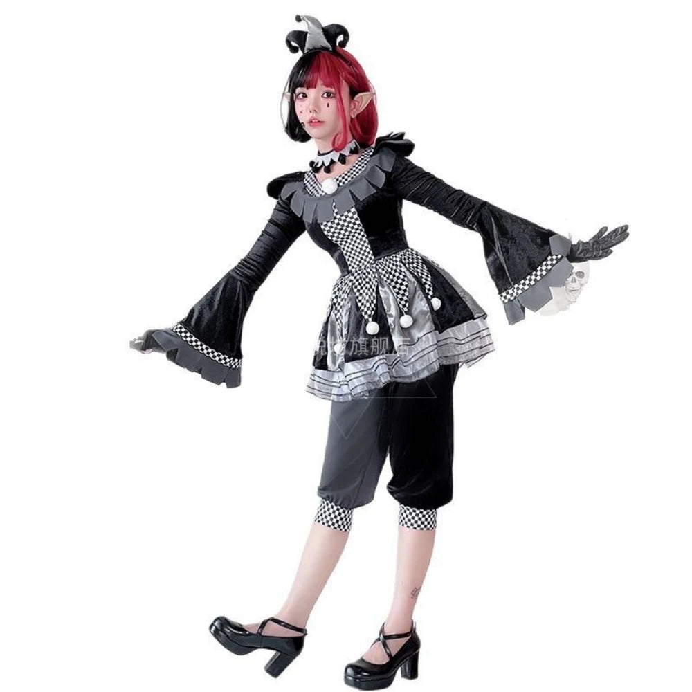 Halloween adult couple costume clown suit cosplay black and white soul-breaking clown performance outfit. Good Vibrations